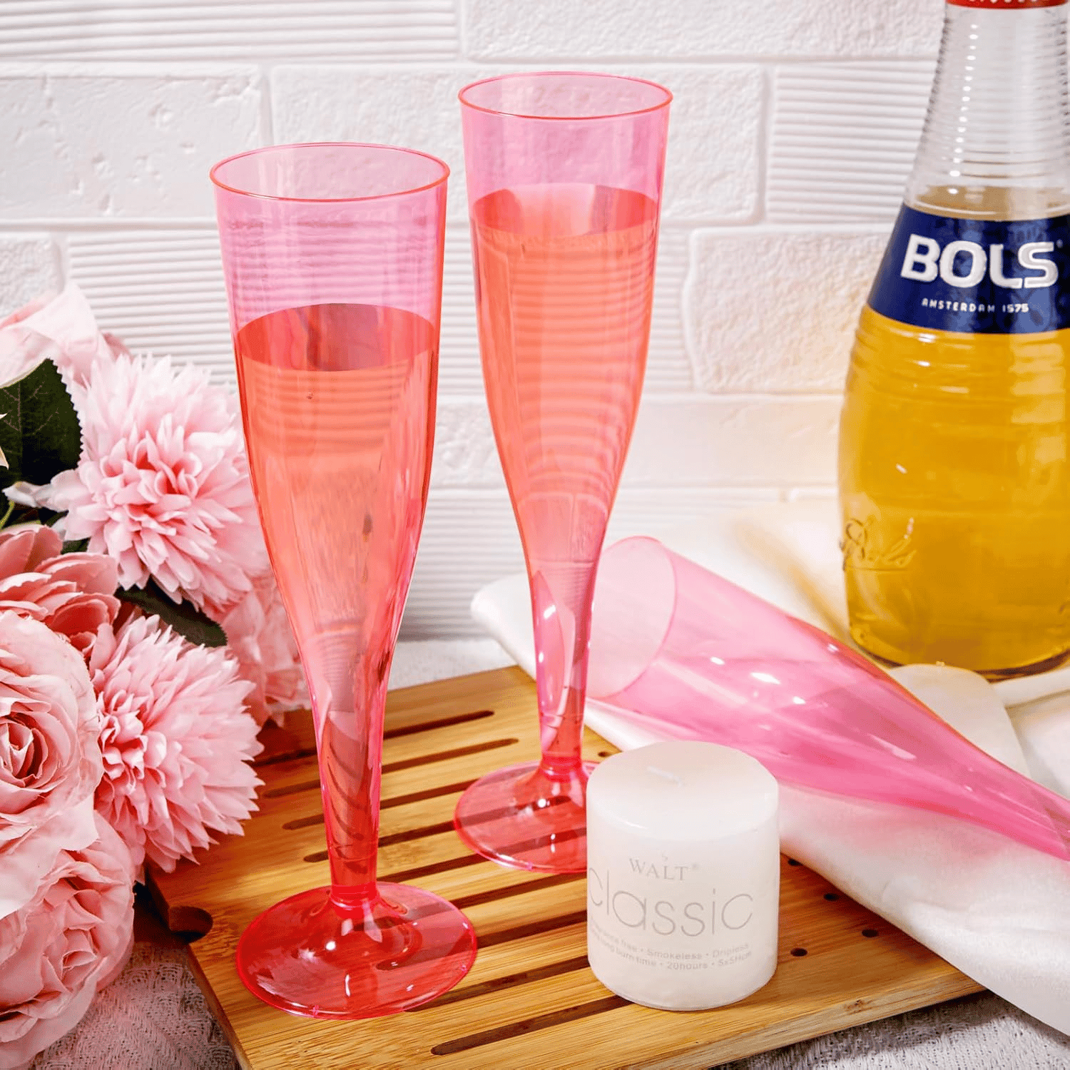 Clear Pink Plastic Champagne Flutes — view 8