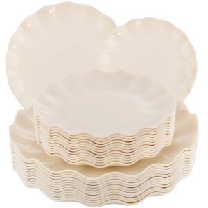 Ivory LIYH Scalloped Plastic Plates Reusable Unbreakable Dinner Plates Set — view 1