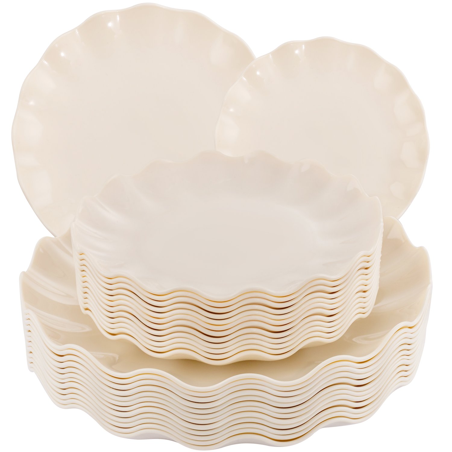 Ivory LIYH Scalloped Plastic Plates Reusable Unbreakable Dinner Plates Set — view 1