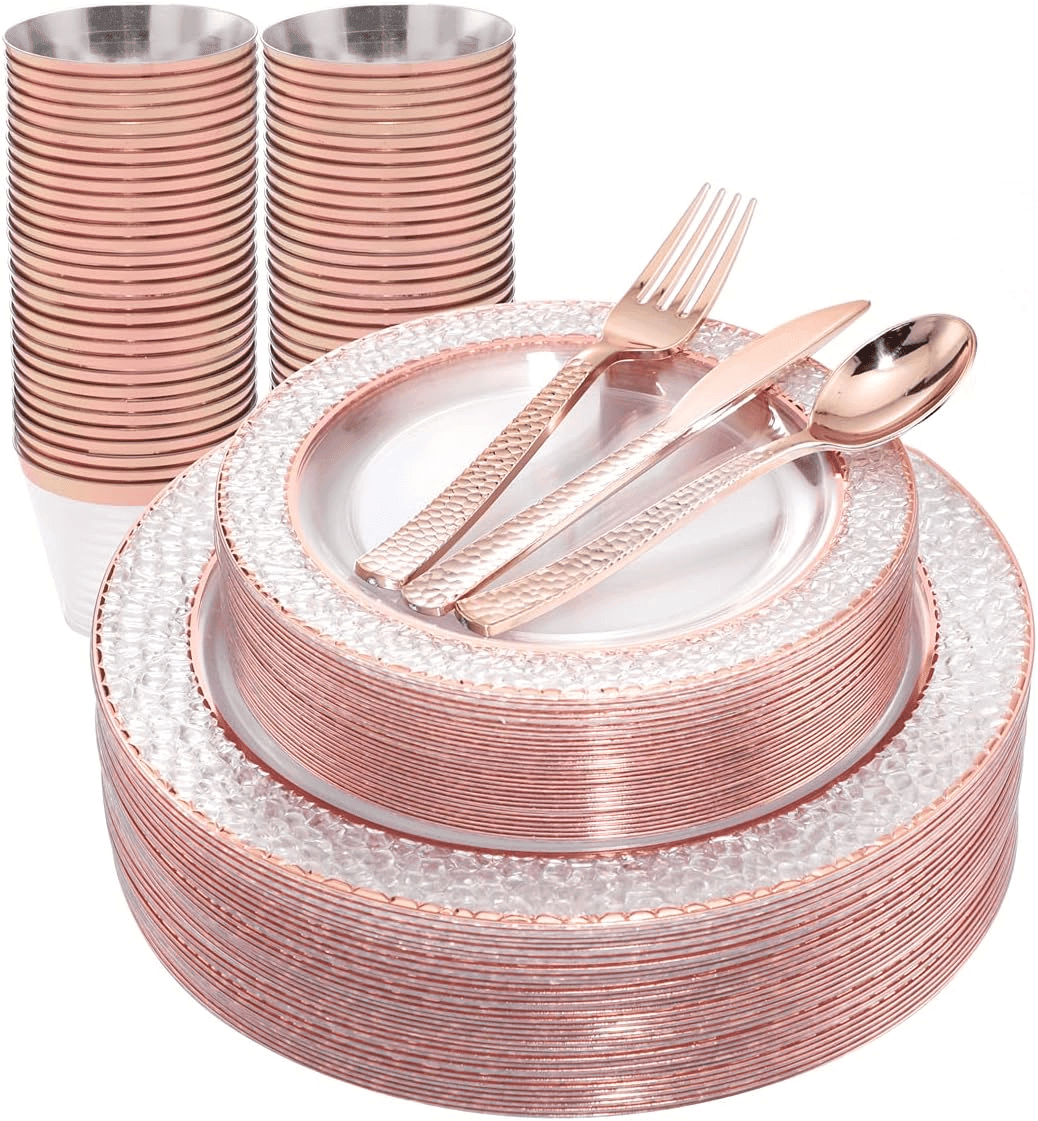 Rose And Gold Disposable Plastic Plates (150 Pieces) — view 1