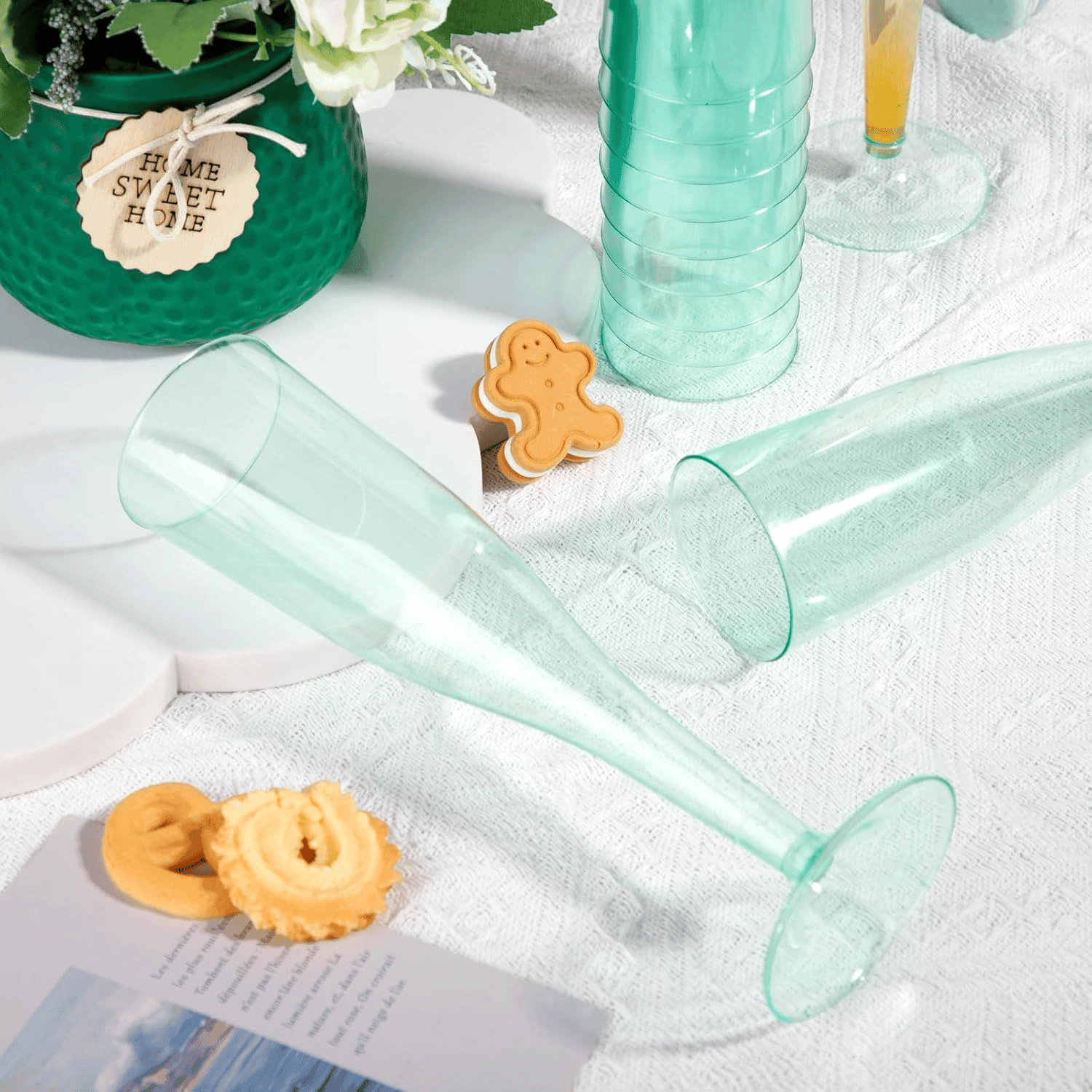 Clear Green Plastic Champagne Flutes — view 8