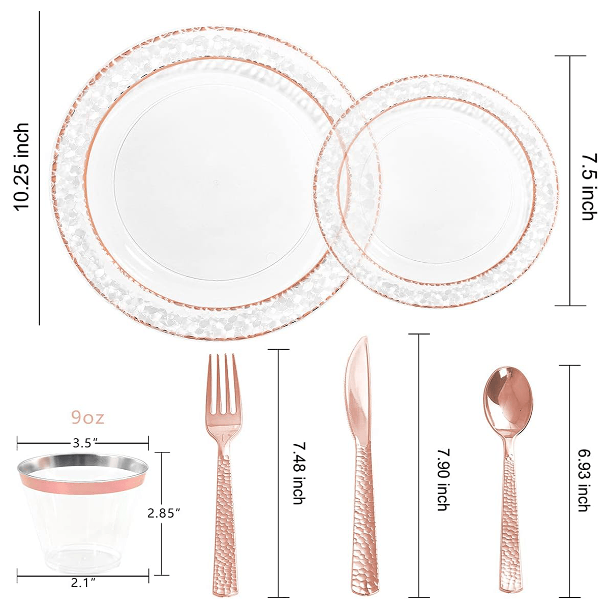 Rose And Gold Disposable Plastic Plates (150 Pieces) — view 3