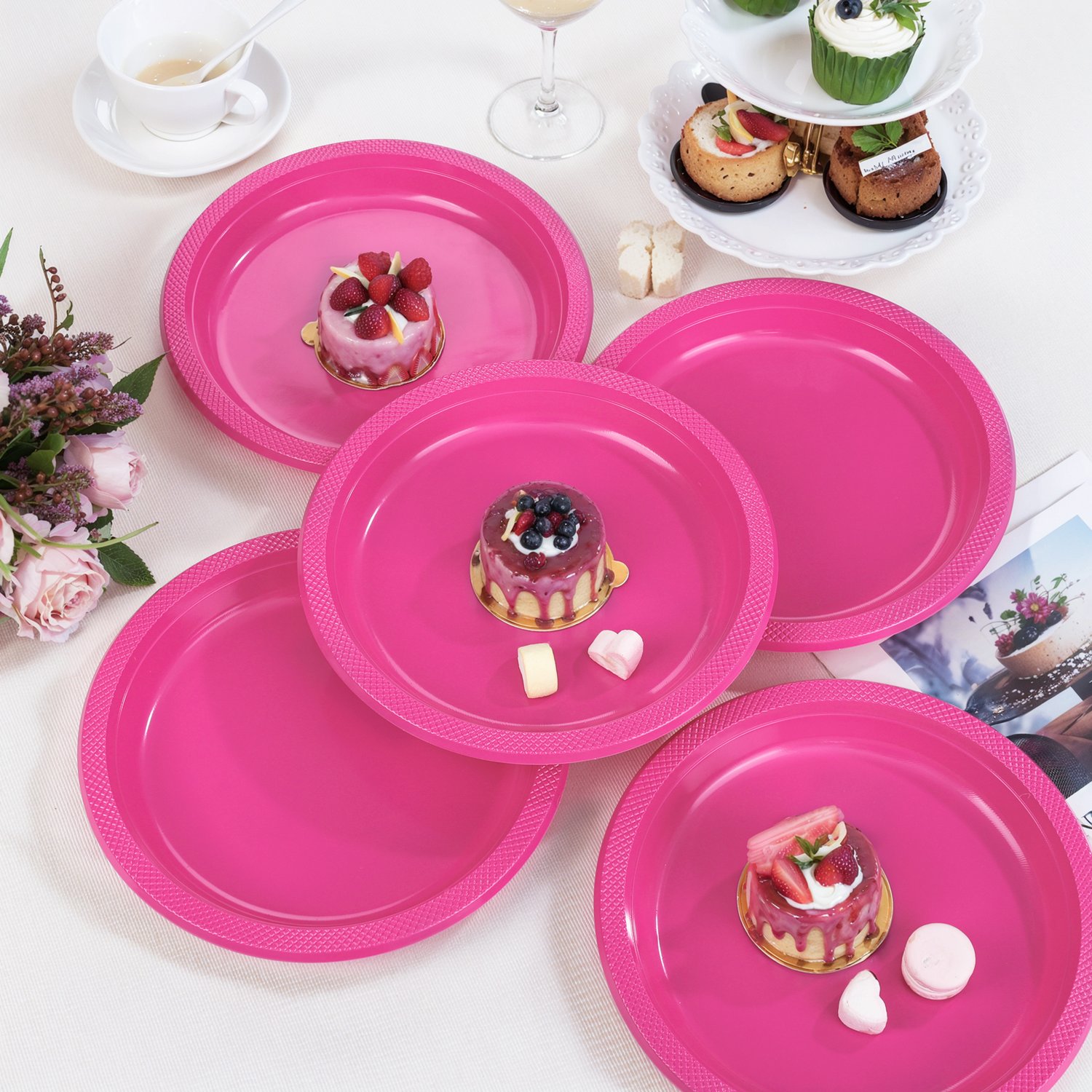 Hot Pink 10inch Disposable Dinner Plates for Party (150 Pieces) — view 3