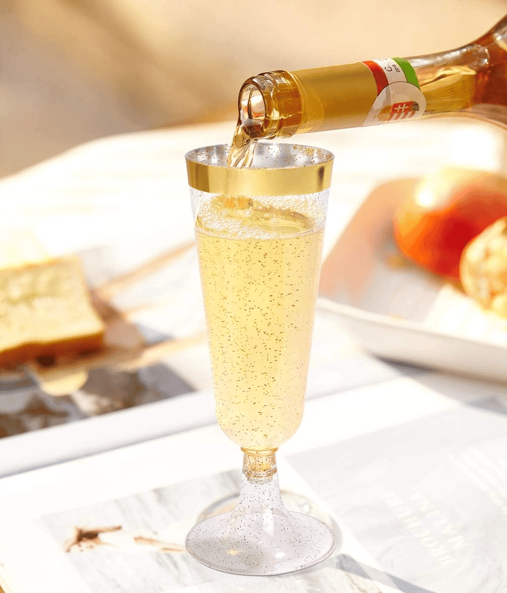 Gold Glitter Plastic Champagne Flutes — view 8