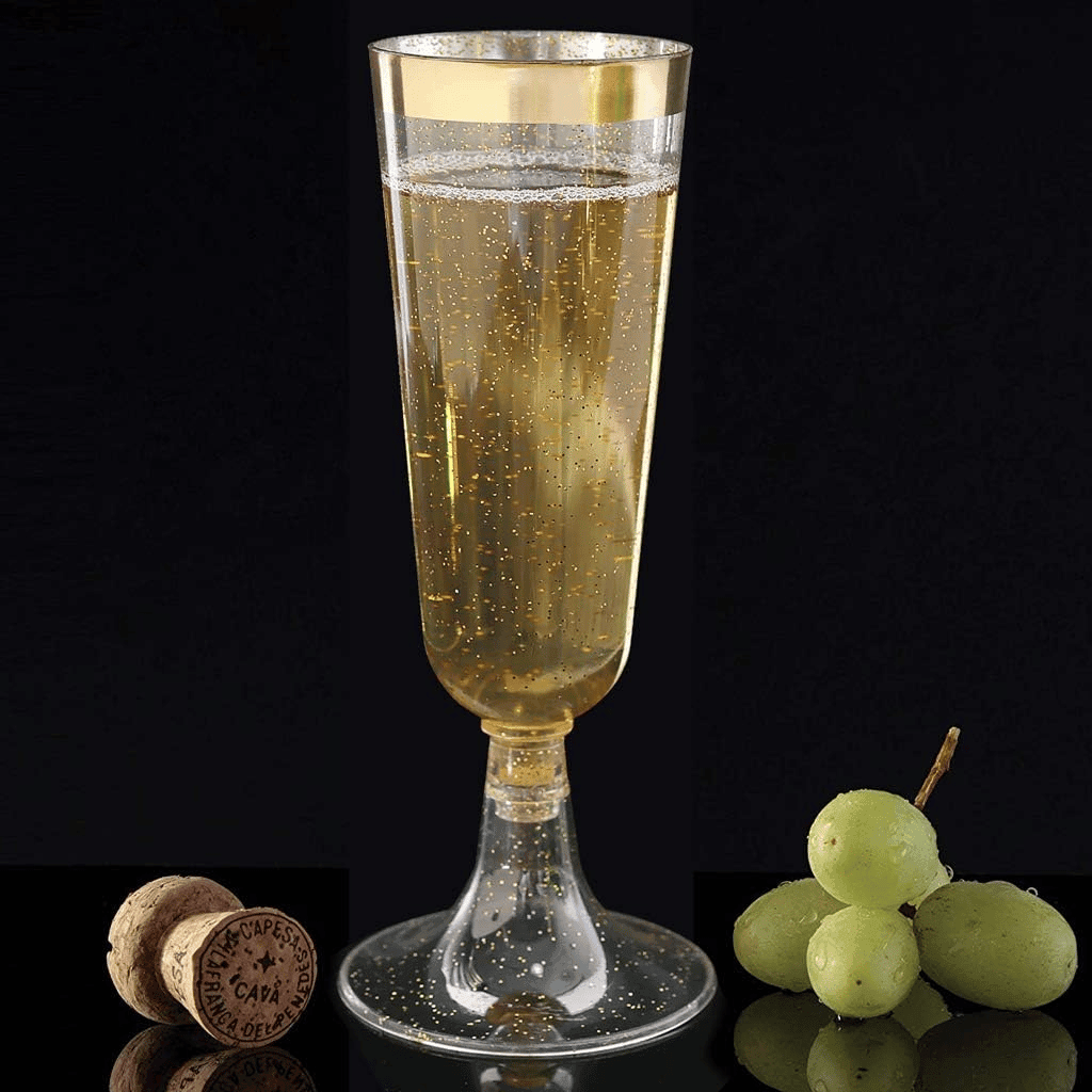 Gold Glitter Plastic Champagne Flutes — view 9