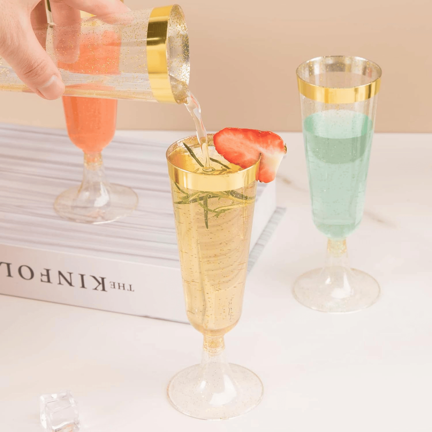 Gold Glitter Plastic Champagne Flutes — view 10