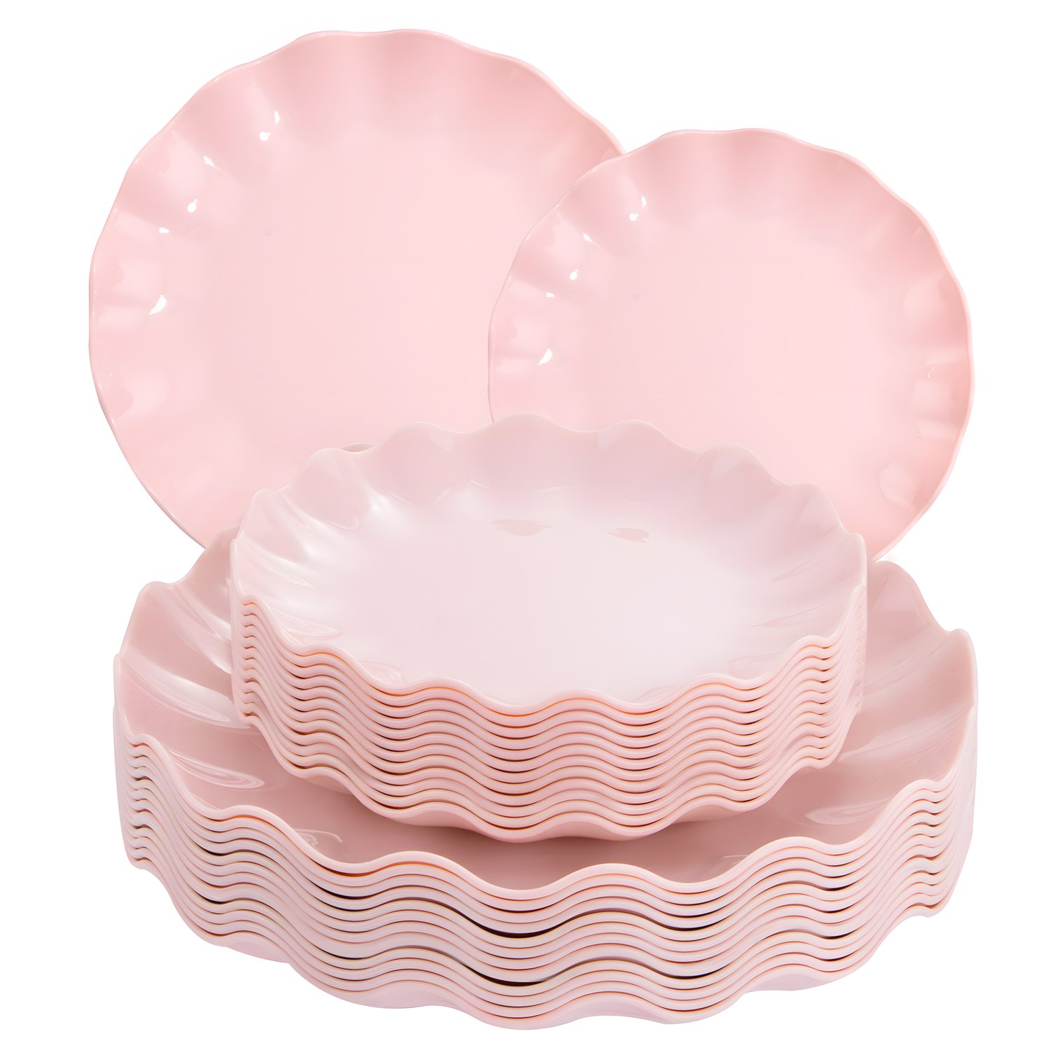 Pink LIYH Scalloped Plastic Plates Reusable Unbreakable Dinner Plates Set — view 2