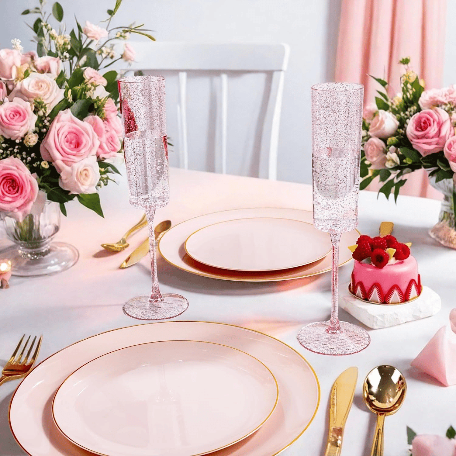 Rose Gold Glitter YOUBET Champagne Flutes Plastic — view 8