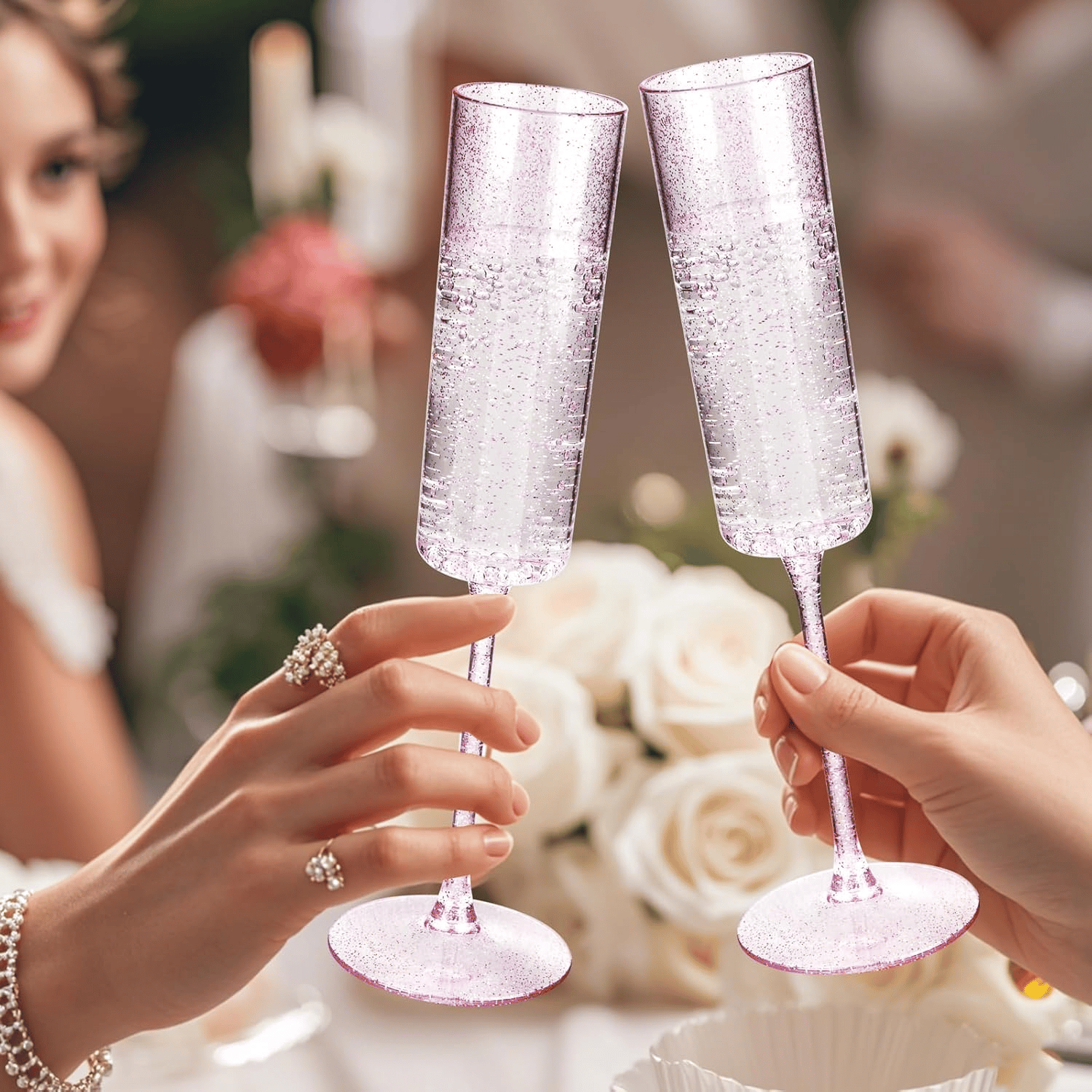 Rose Gold Glitter YOUBET Champagne Flutes Plastic — view 10