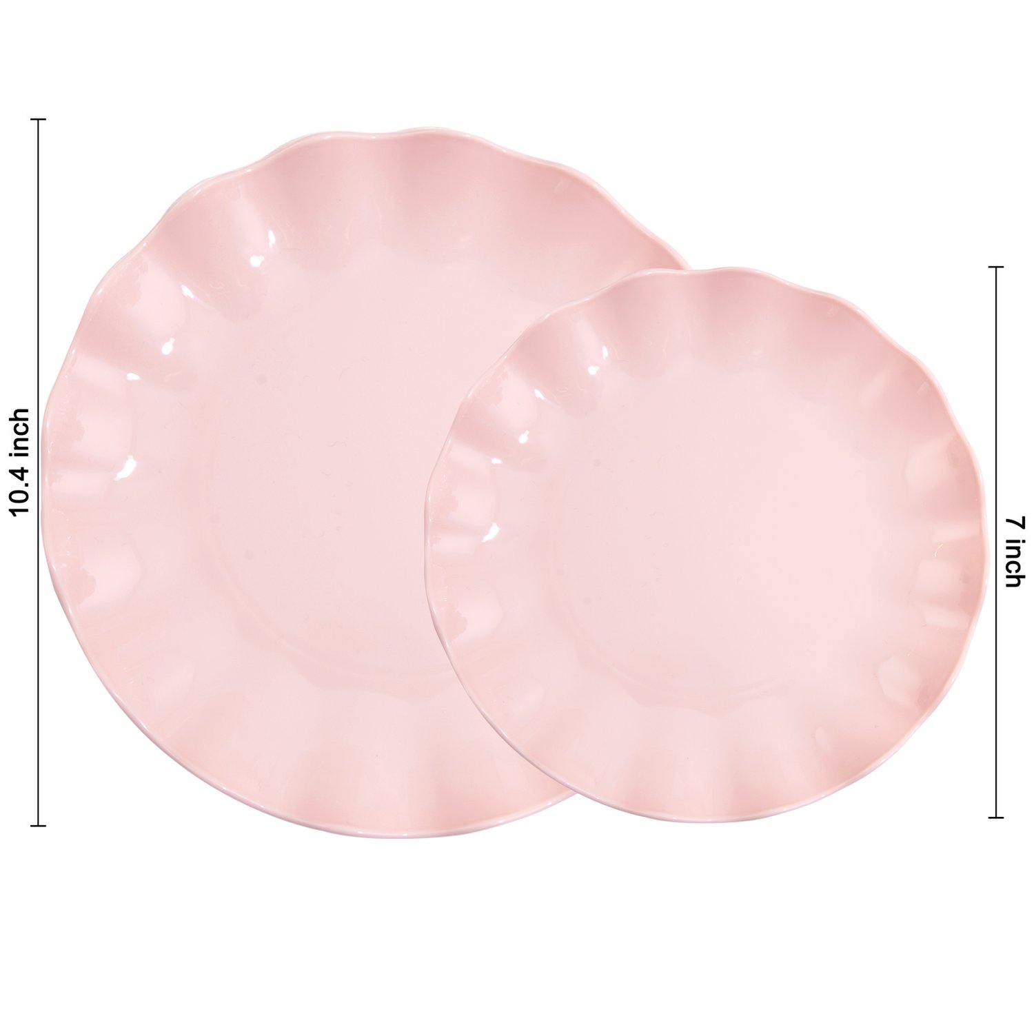 Pink LIYH Scalloped Plastic Plates Reusable Unbreakable Dinner Plates Set — view 3