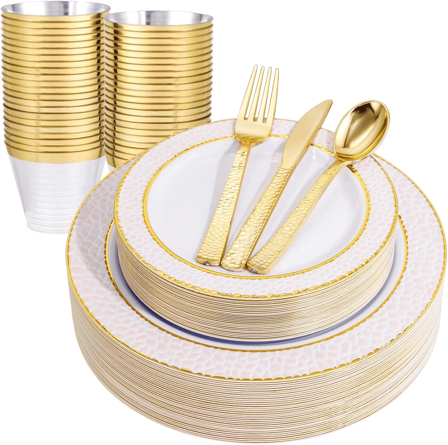 Pink And Gold Disposable Plastic Plates (150 Pieces) — view 1