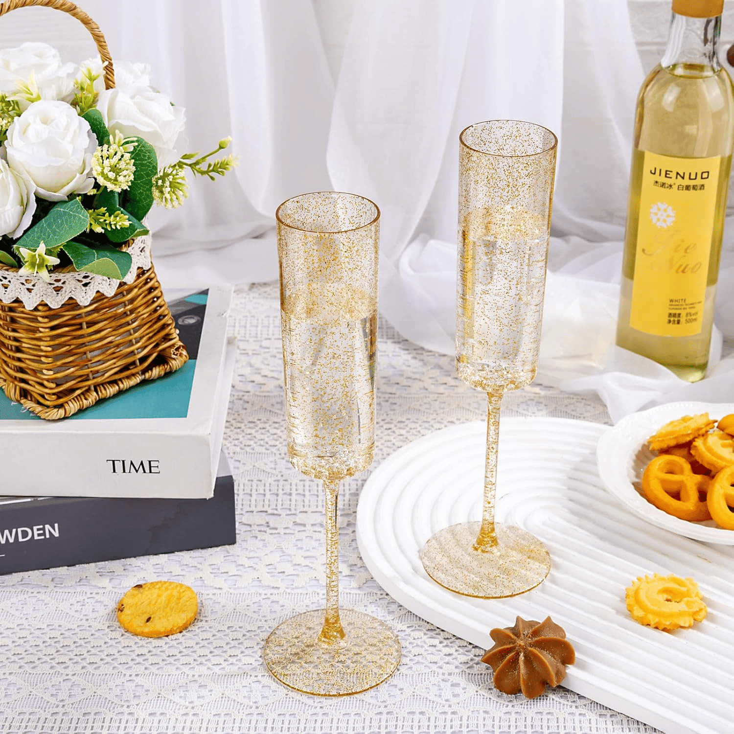 Gold Glitter YOUBET Champagne Flutes Plastic — view 8