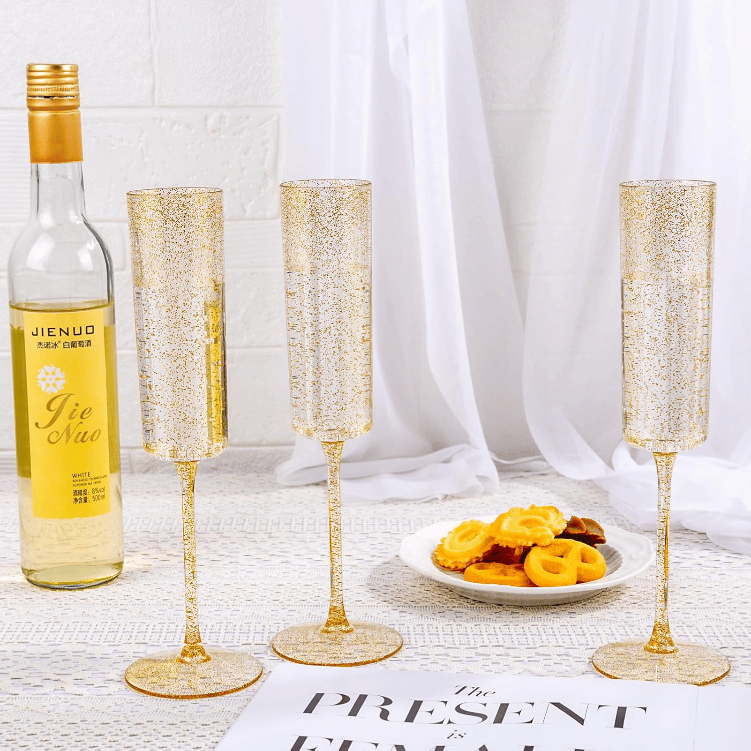 Gold Glitter YOUBET Champagne Flutes Plastic — view 9