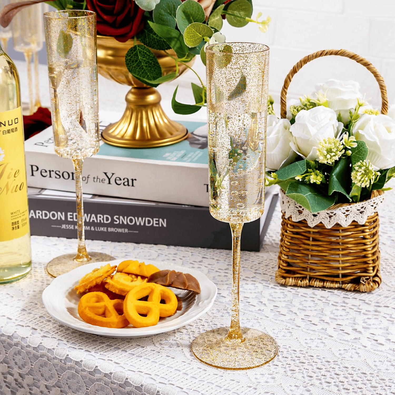 Gold Glitter YOUBET Champagne Flutes Plastic — view 10