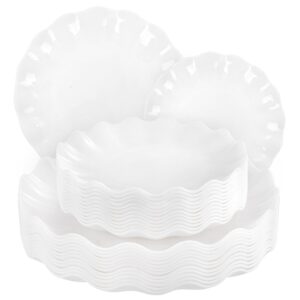 White LIYH Scalloped Plastic Plates Reusable Unbreakable Dinner Plates Set — view 1