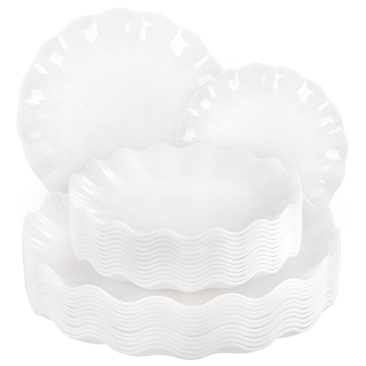 White LIYH Scalloped Plastic Plates Reusable Unbreakable Dinner Plates Set — view 1