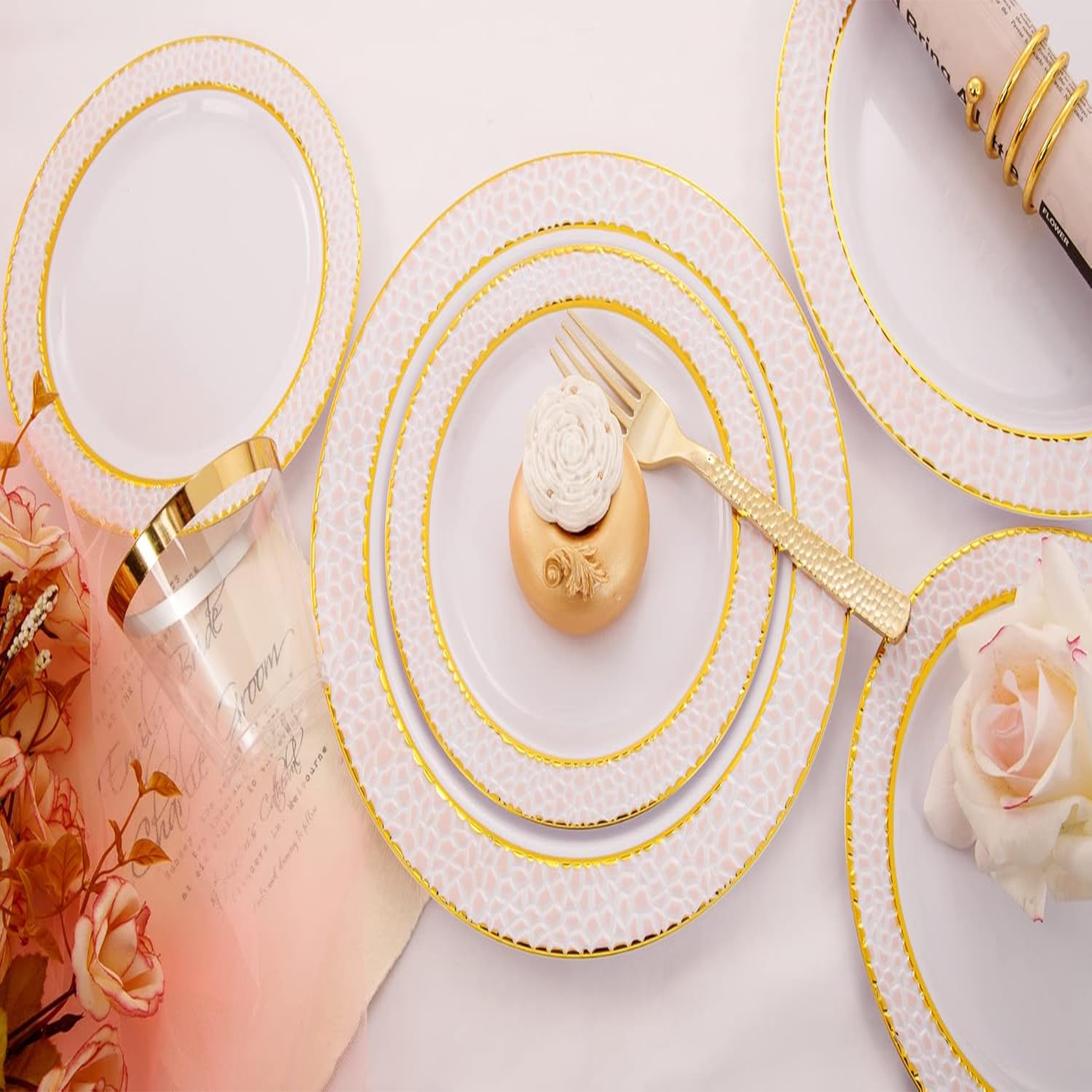 Pink And Gold Disposable Plastic Plates (150 Pieces) — view 4