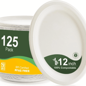 White 100% Compostable Paper Plates — view 1