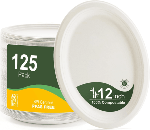 White 100% Compostable Paper Plates — view 1
