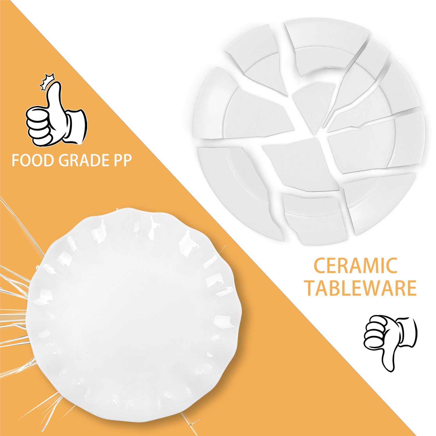 White LIYH Scalloped Plastic Plates Reusable Unbreakable Dinner Plates Set — view 5
