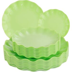 Green LIYH Scalloped Plastic Plates Reusable Unbreakable Dinner Plates Set — view 1