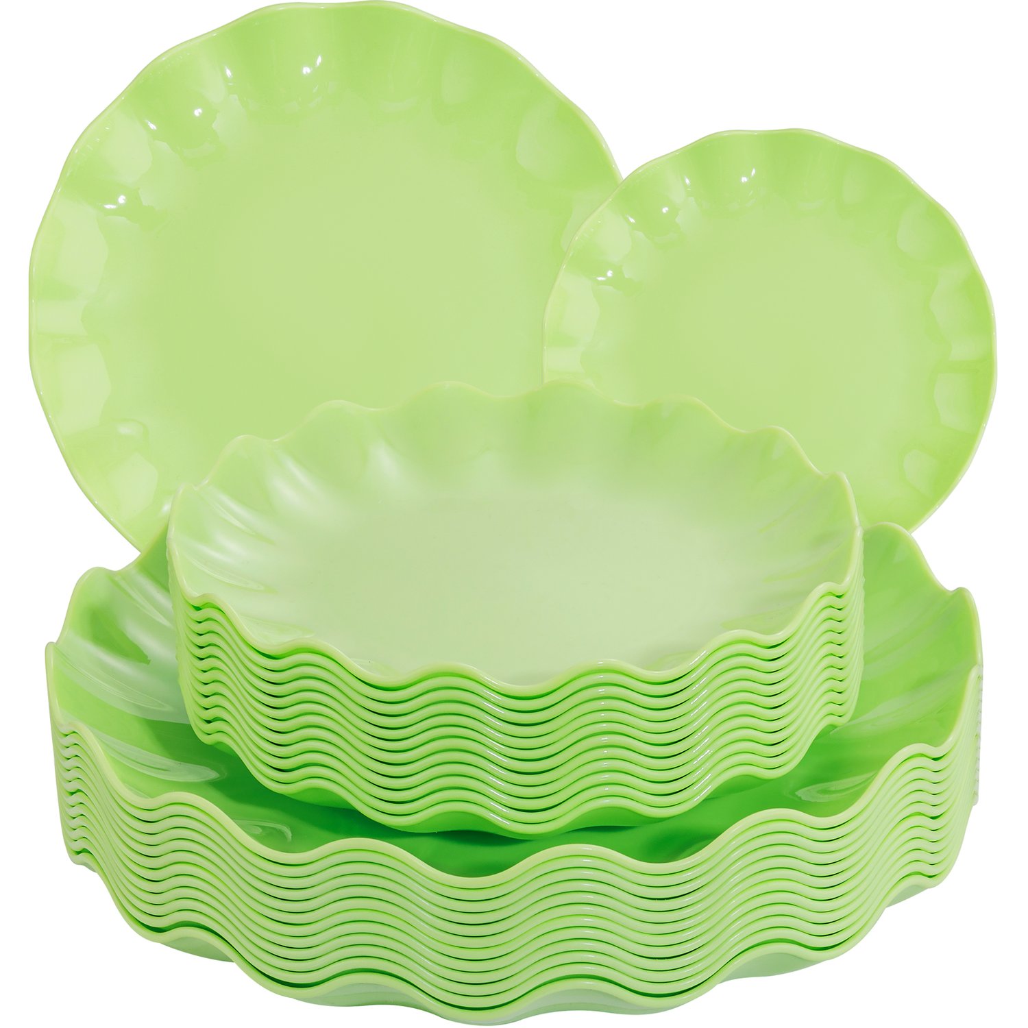 Green LIYH Scalloped Plastic Plates Reusable Unbreakable Dinner Plates Set — view 1