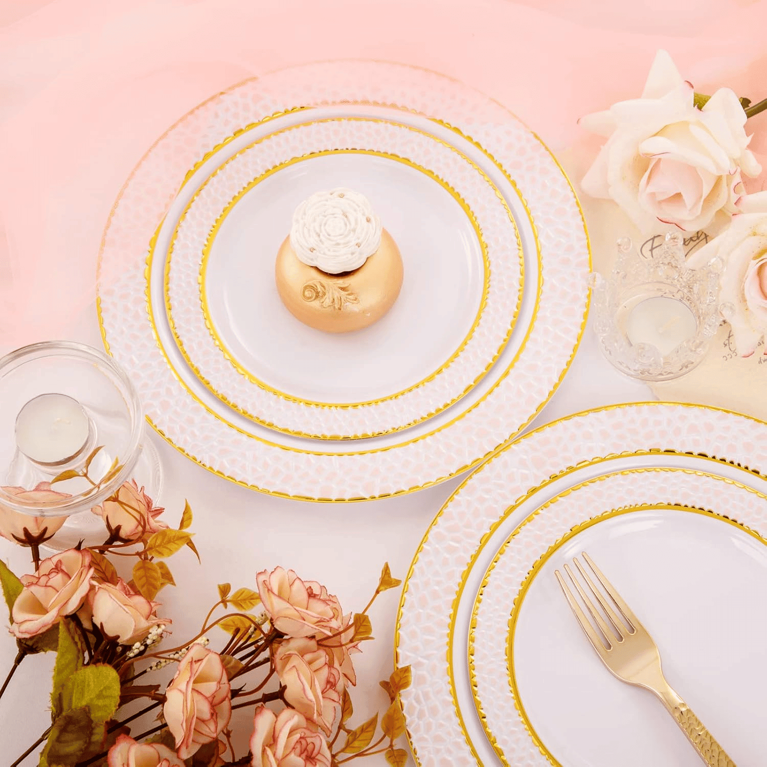 Pink And Gold Disposable Plastic Plates (150 Pieces) — view 9