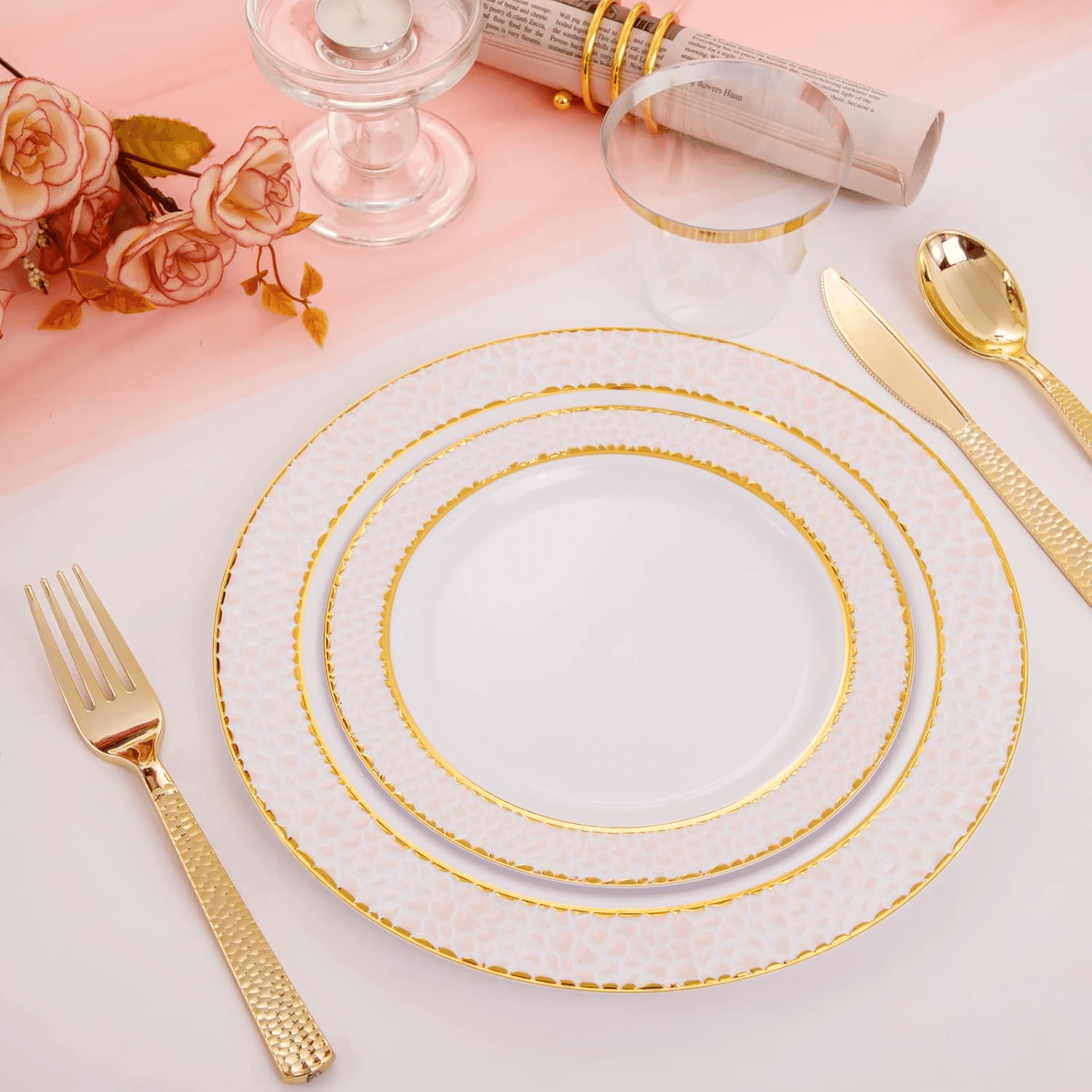 Pink And Gold Disposable Plastic Plates (150 Pieces) — view 10