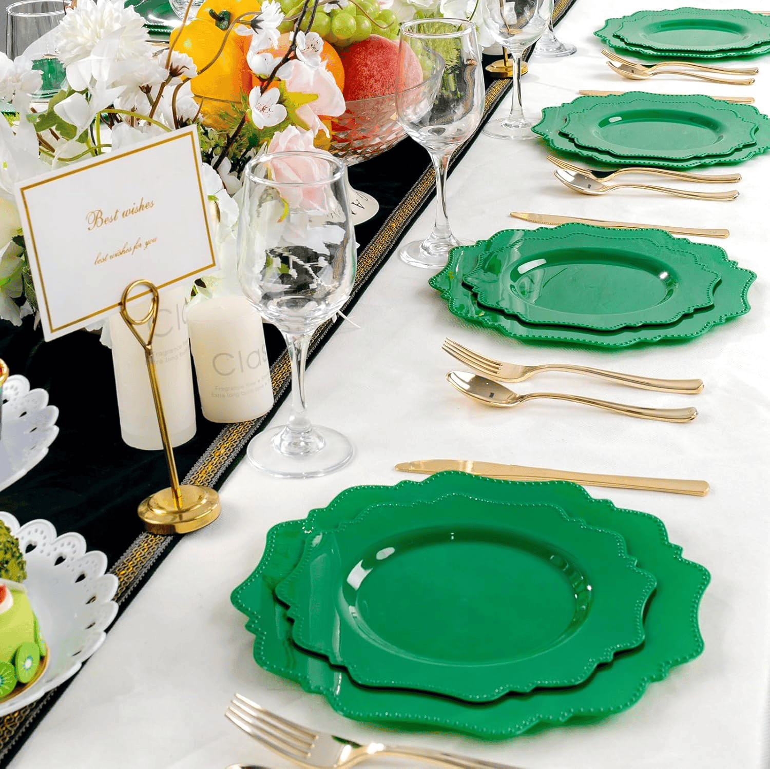 Green Disposable Plastic Plates-Heavy duty plate for party/wedding/anniversary 30 dinner plates and 30 dessert/salad plates — view 8