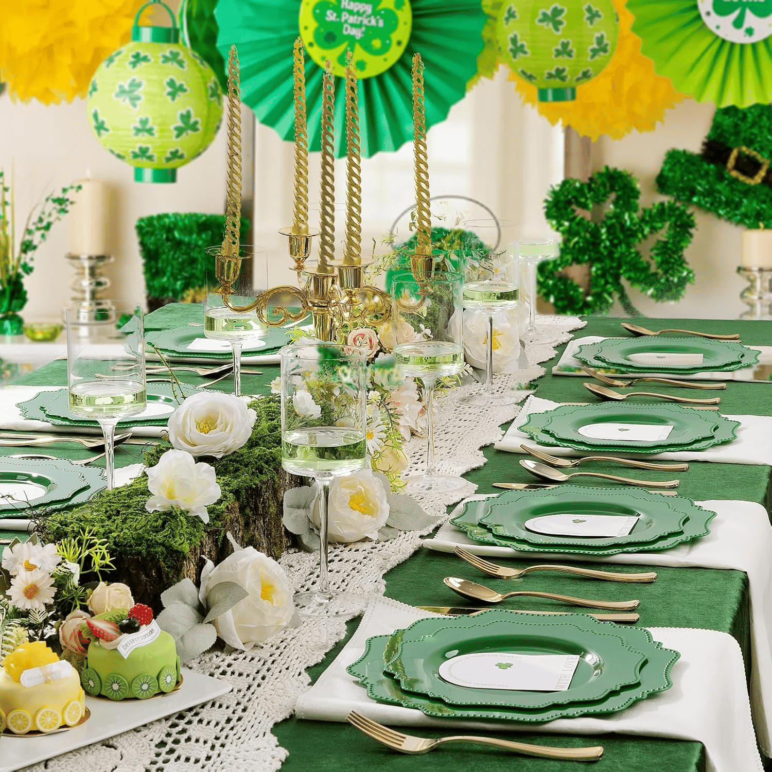 Green Disposable Plastic Plates-Heavy duty plate for party/wedding/anniversary 30 dinner plates and 30 dessert/salad plates — view 9