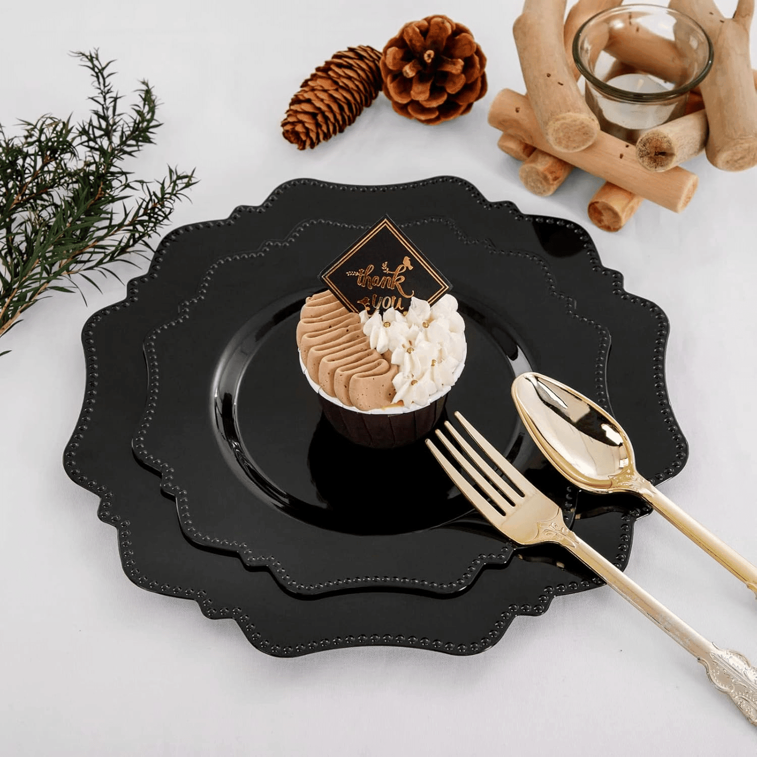 Black Disposable Plastic Plates-Heavy duty plate for party/wedding/anniversary 30 dinner plates and 30 dessert/salad plates — view 8
