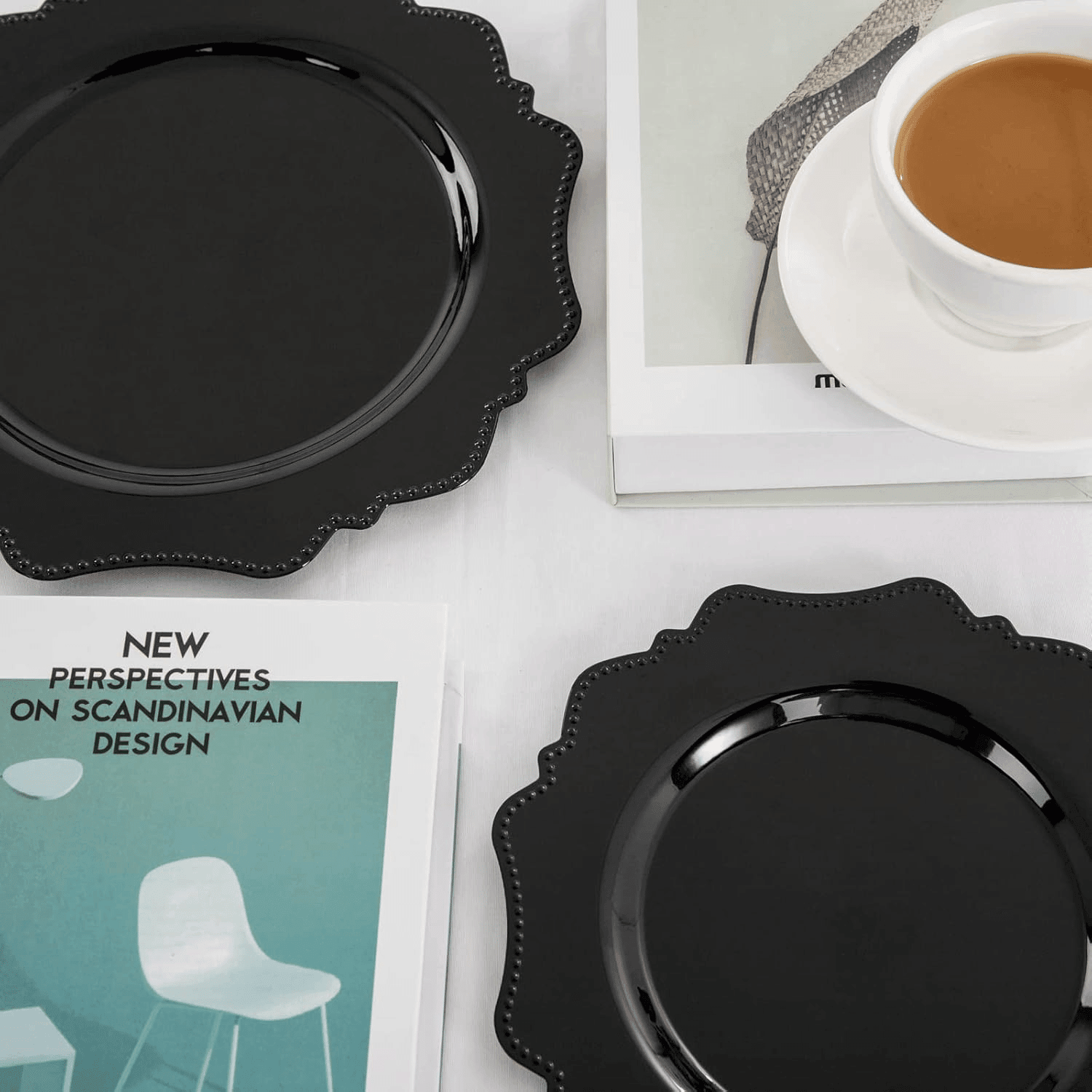Black Disposable Plastic Plates-Heavy duty plate for party/wedding/anniversary 30 dinner plates and 30 dessert/salad plates — view 9
