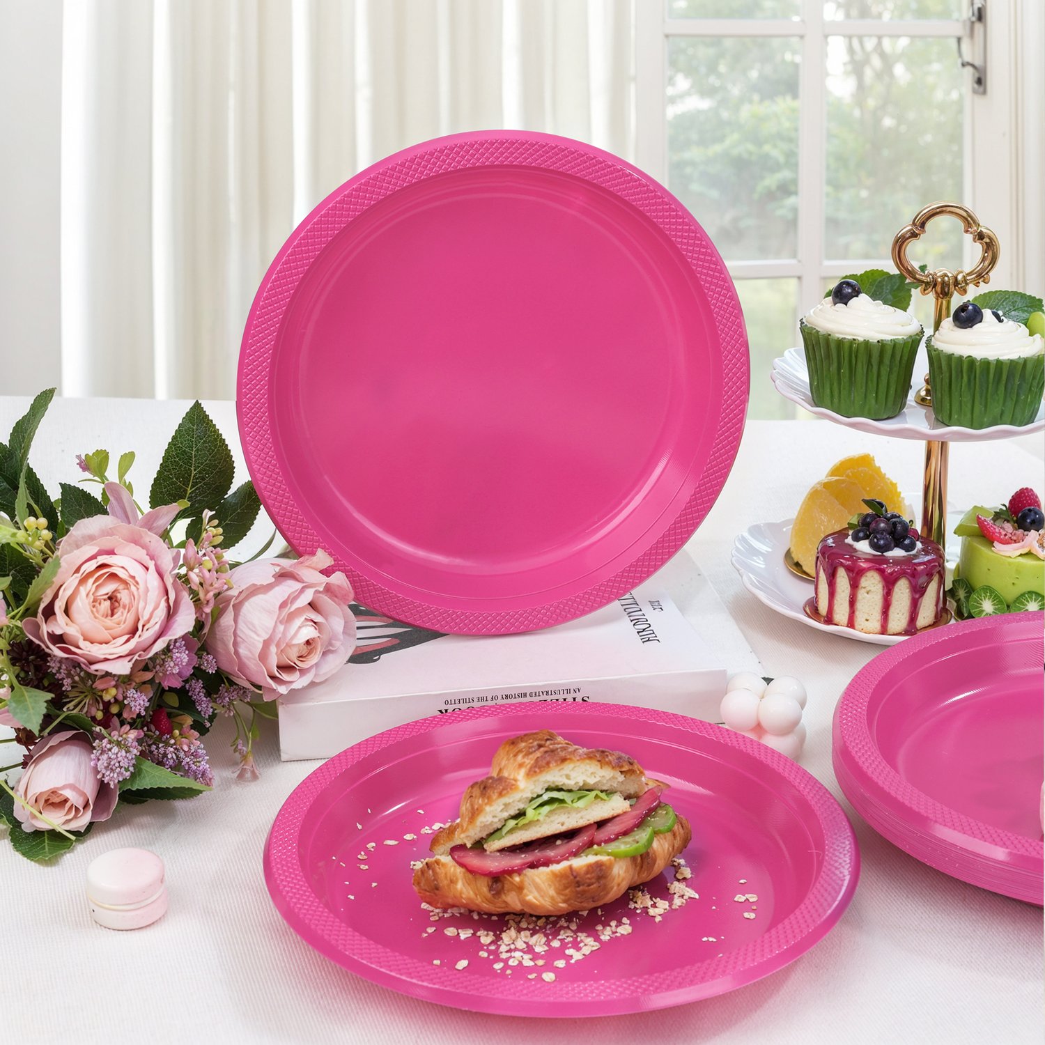 Hot Pink 10inch Disposable Dinner Plates for Party (150 Pieces) — view 5