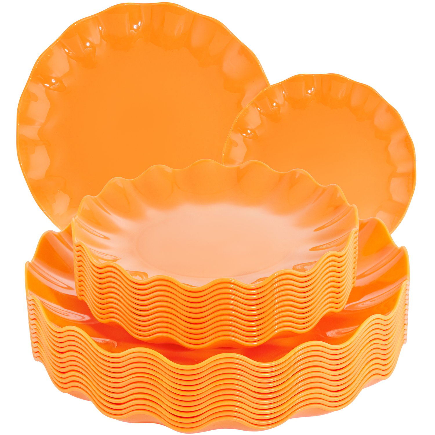 Orange LIYH Scalloped Plastic Plates Reusable Unbreakable Dinner Plates Set — view 1