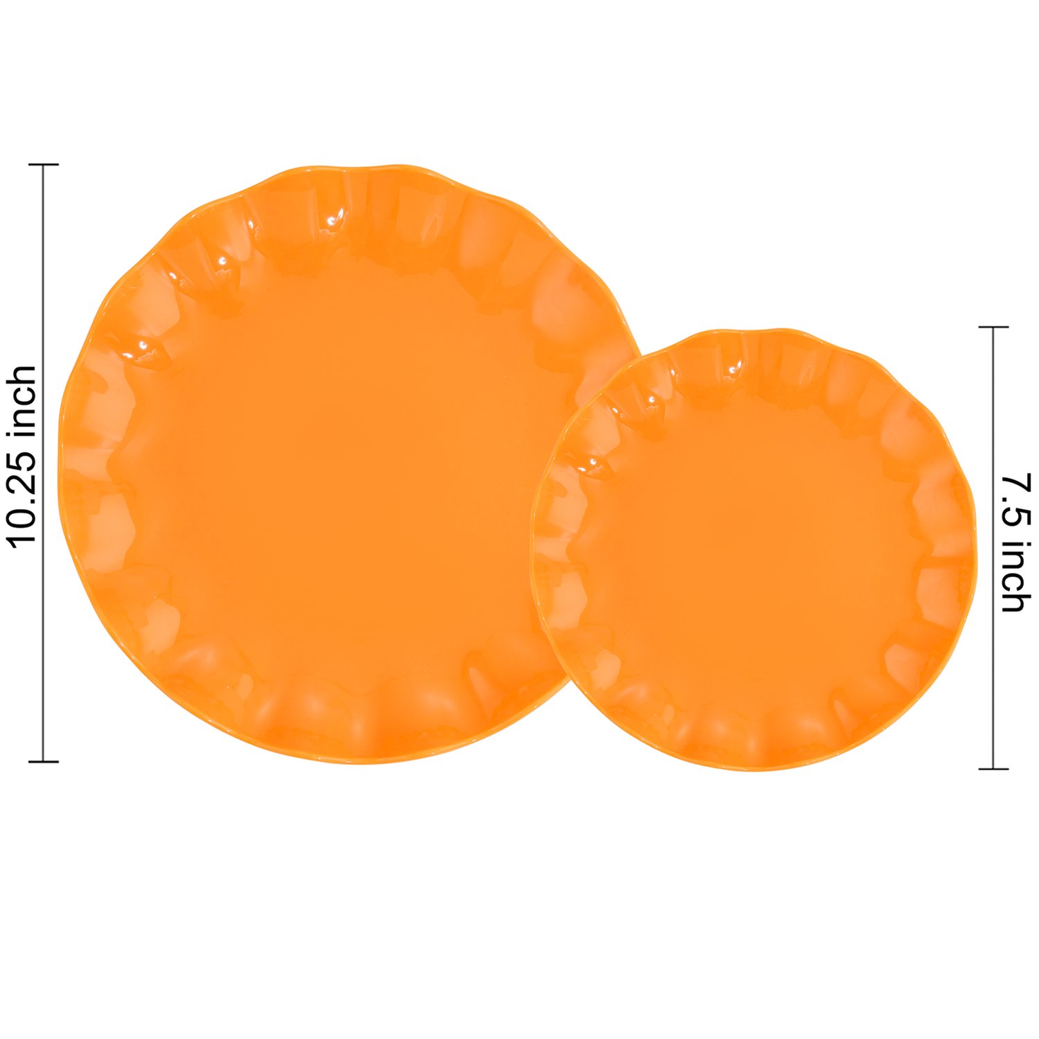 Orange LIYH Scalloped Plastic Plates Reusable Unbreakable Dinner Plates Set — view 2