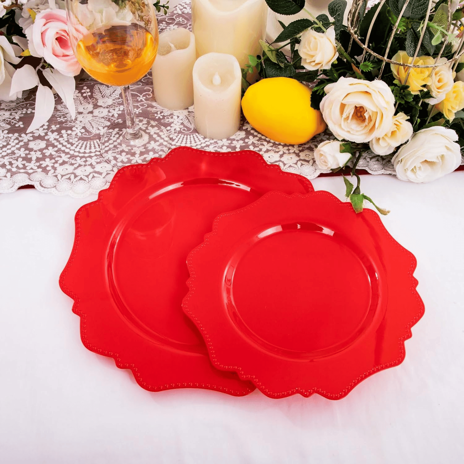 Red Disposable Plastic Plates-Heavy duty plate for party/wedding/anniversary 30 dinner plates and 30 dessert/salad plates — view 8