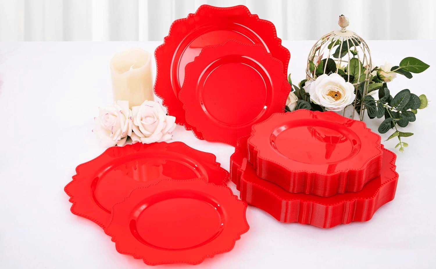 Red Disposable Plastic Plates-Heavy duty plate for party/wedding/anniversary 30 dinner plates and 30 dessert/salad plates — view 9