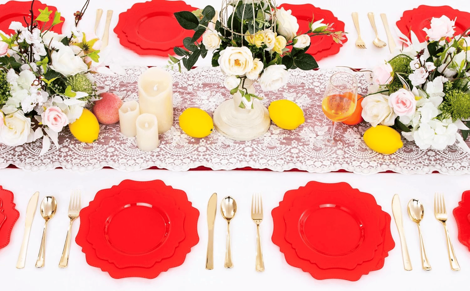 Red Disposable Plastic Plates-Heavy duty plate for party/wedding/anniversary 30 dinner plates and 30 dessert/salad plates — view 10