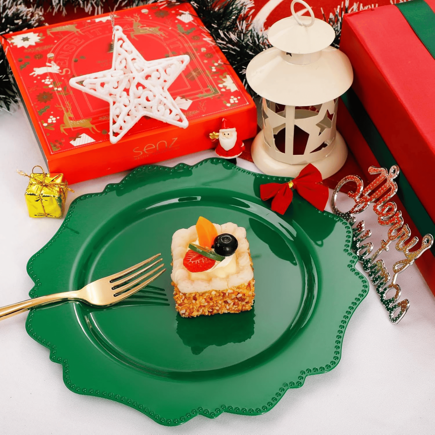 Red+Green Disposable Plastic Plates-Heavy duty plate for party/wedding/anniversary 30 dinner plates and 30 dessert/salad plates — view 8