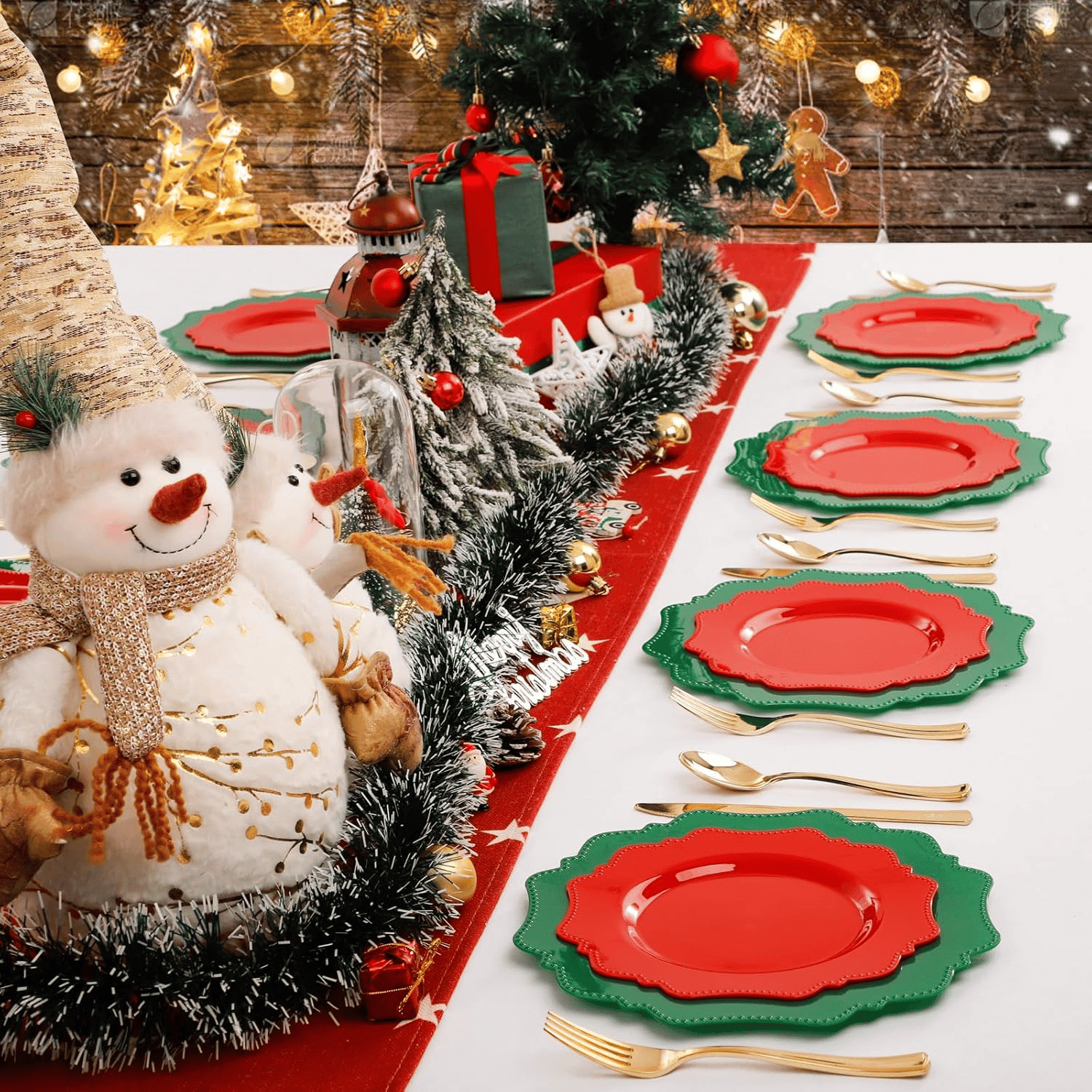 Red+Green Disposable Plastic Plates-Heavy duty plate for party/wedding/anniversary 30 dinner plates and 30 dessert/salad plates — view 9