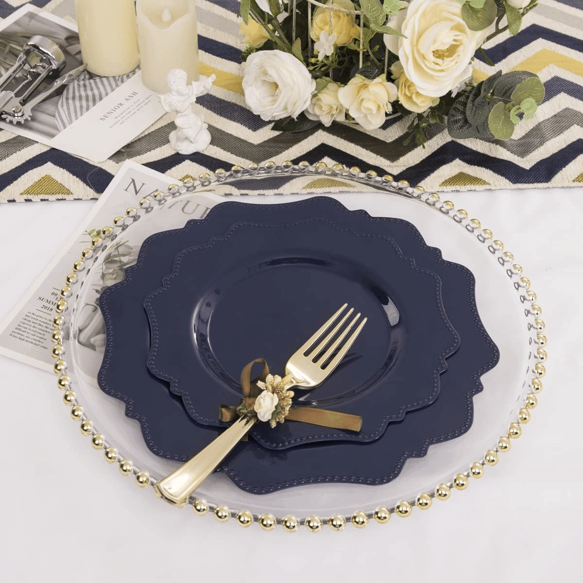Navy Blue Disposable Plastic Plates-Heavy duty plate for party/wedding/anniversary 30 dinner plates and 30 dessert/salad plates — view 8