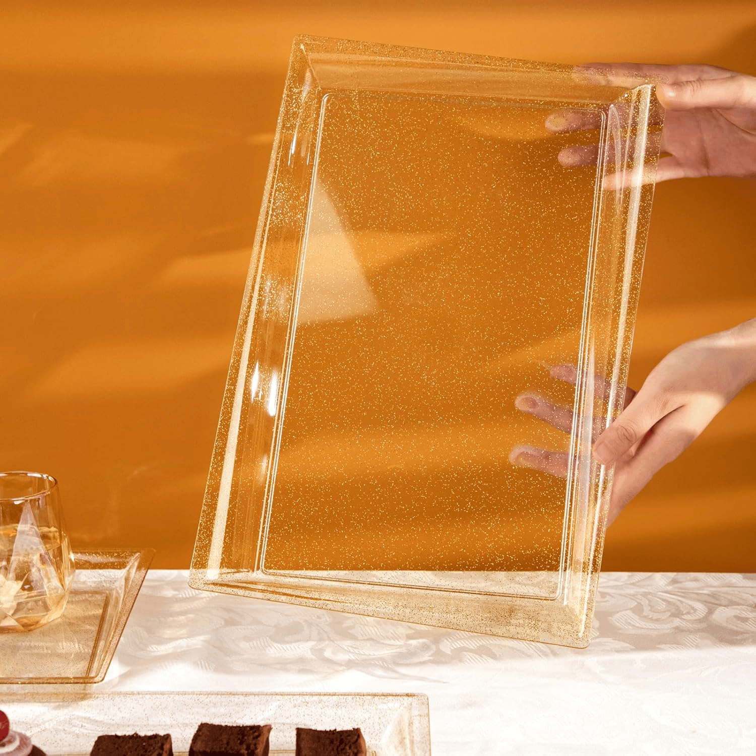 Gold Glitter Plastic Serving Tray — view 8