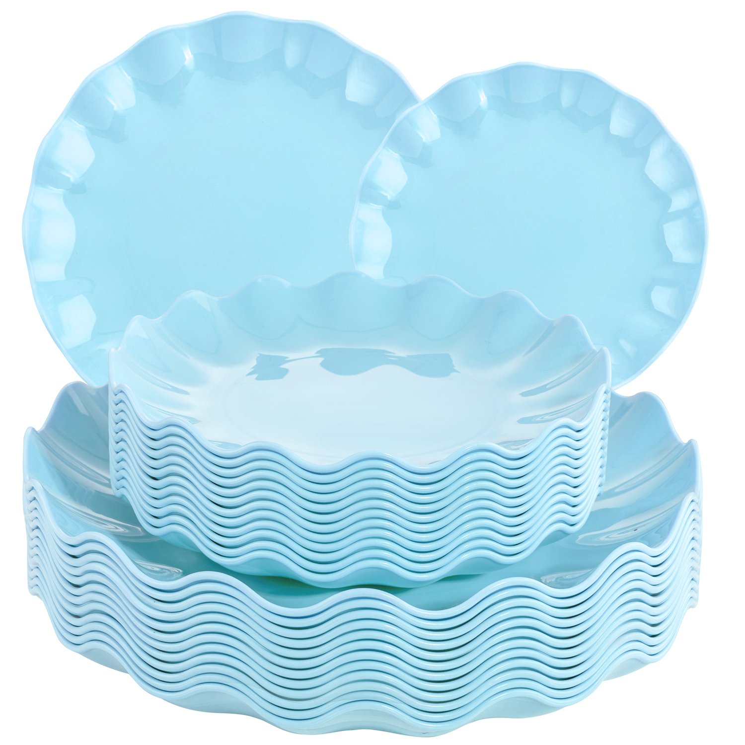 Blue LIYH Scalloped Plastic Plates Reusable Unbreakable Dinner Plates Set — view 1