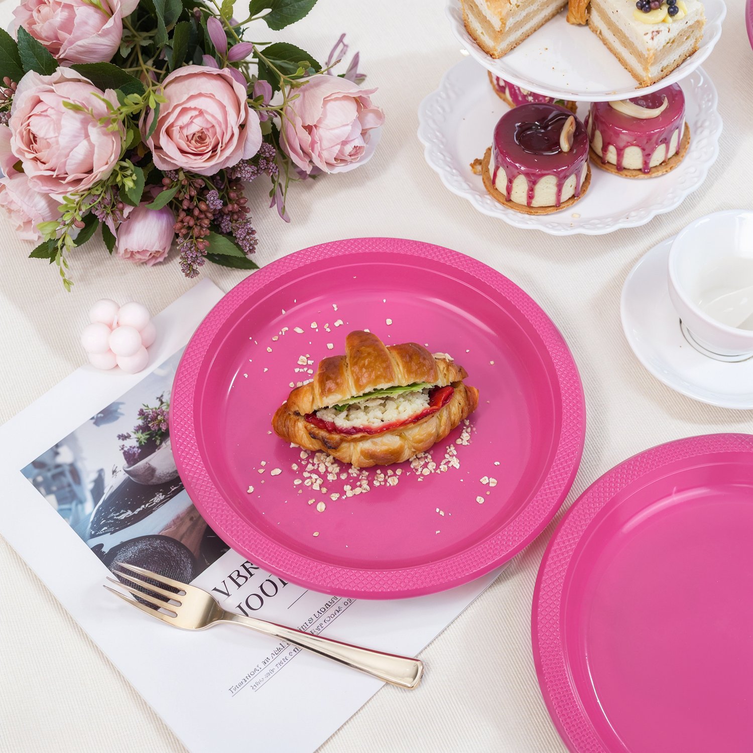 Hot Pink 10inch Disposable Dinner Plates for Party (150 Pieces) — view 6