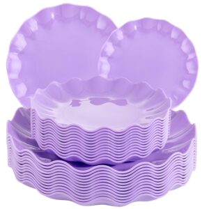 Purple LIYH Scalloped Plastic Plates Reusable Unbreakable Dinner Plates Set — view 1