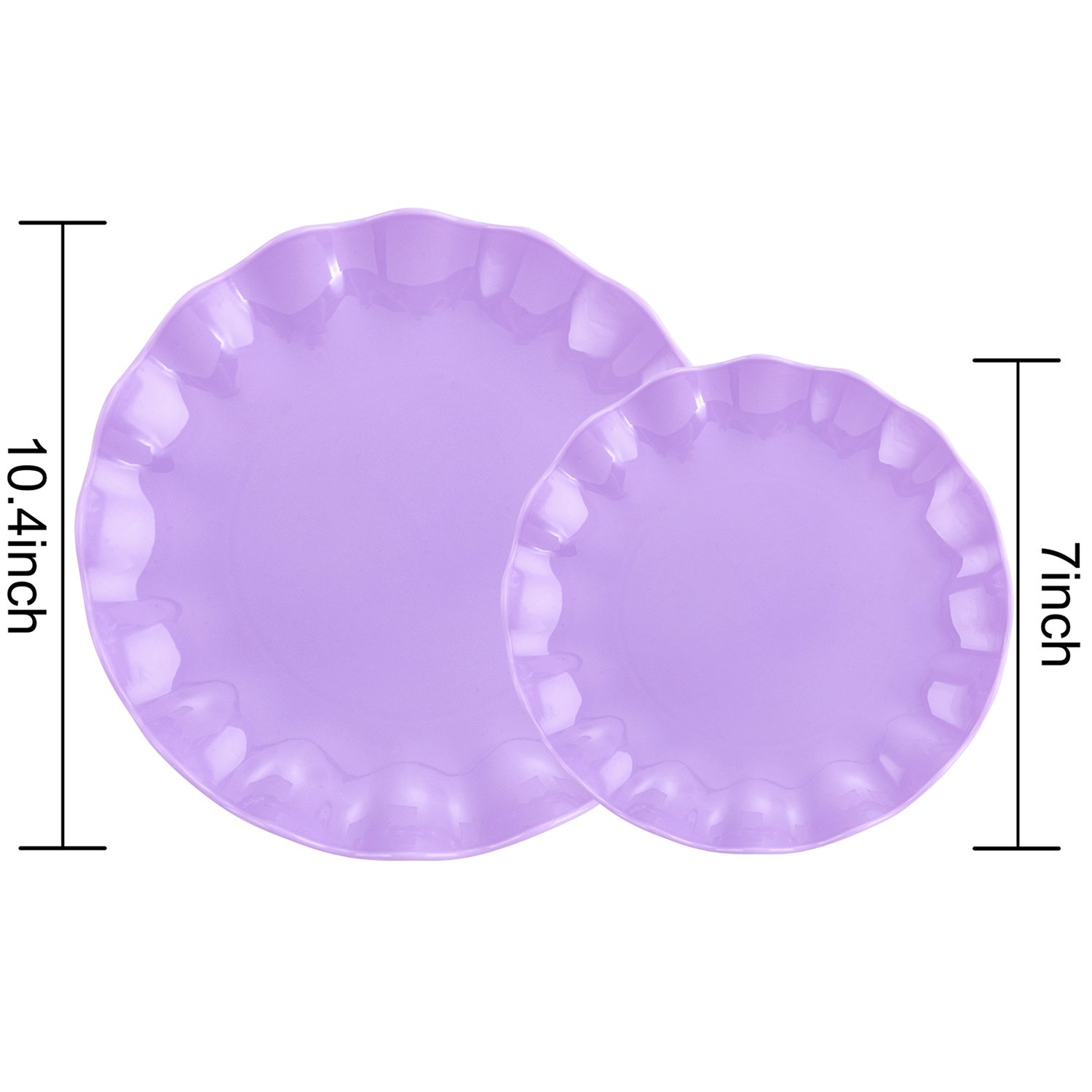 Purple LIYH Scalloped Plastic Plates Reusable Unbreakable Dinner Plates Set — view 2