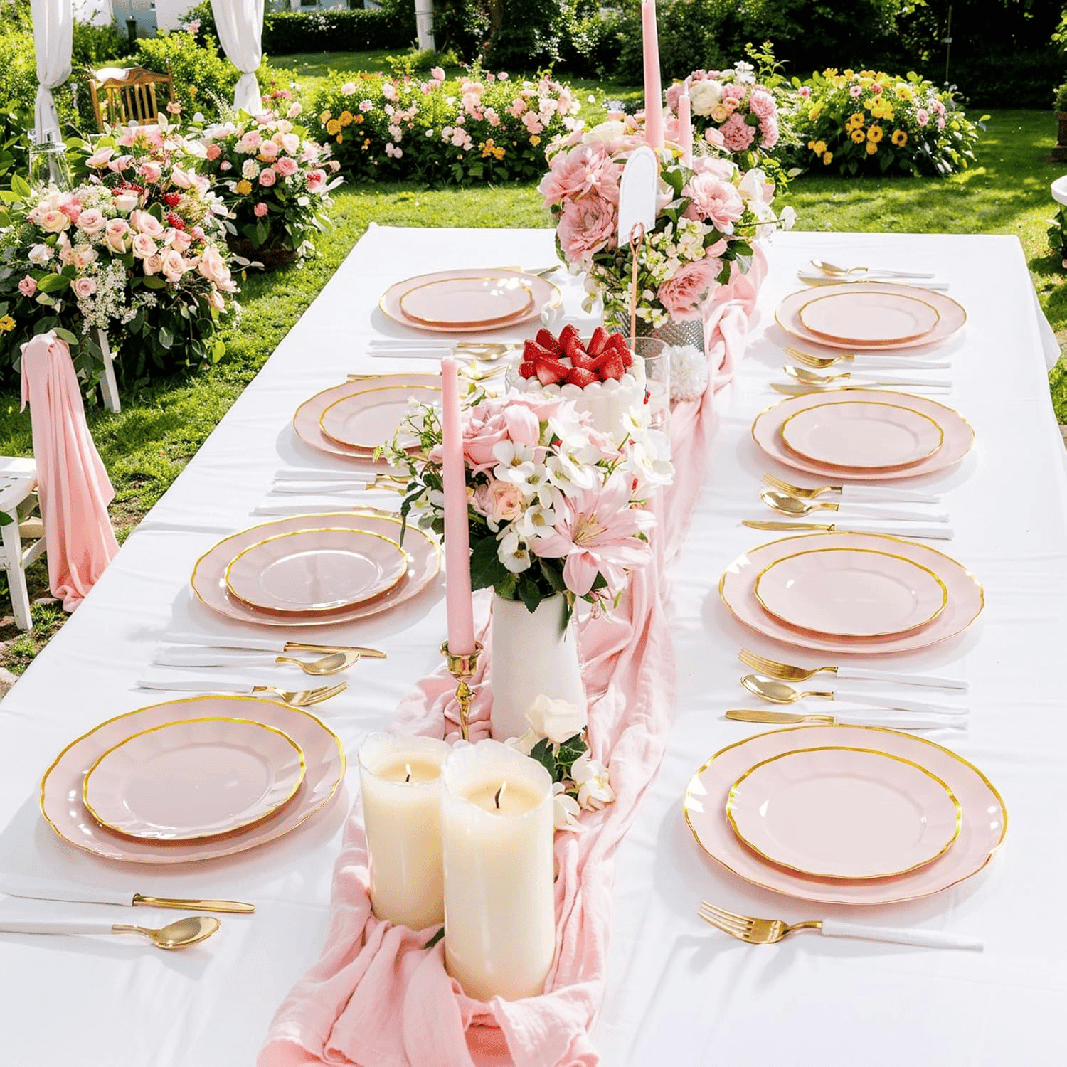 Pink Disposable Dinnerware Plates — view 9