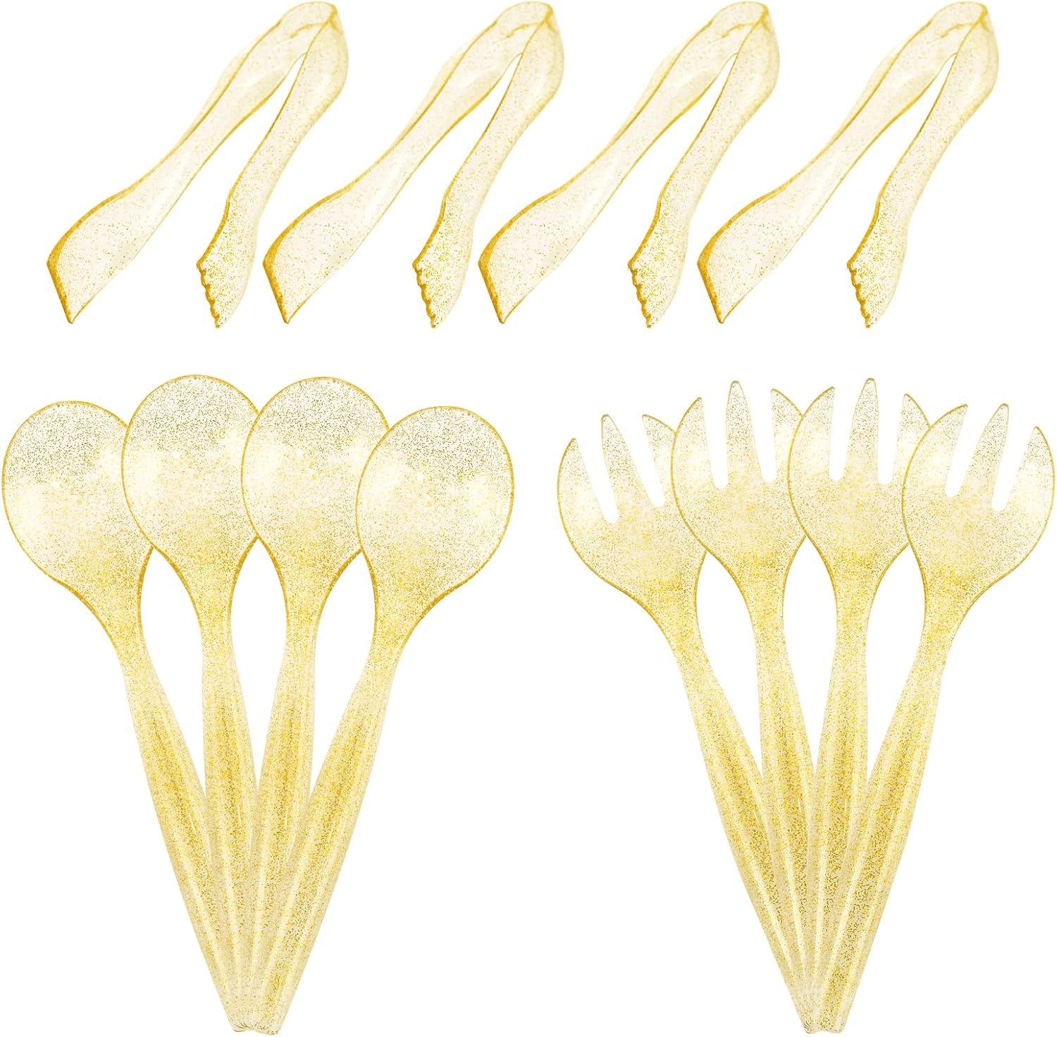 Gold Serving Utensils,Plastic Serving Utensils,Disposable Serving Utensils Set Include 9.75"Serving Spoons 9.75"Serving Forks 6.3"Plastic Serving Tongs for (36 Pieces) — view 1