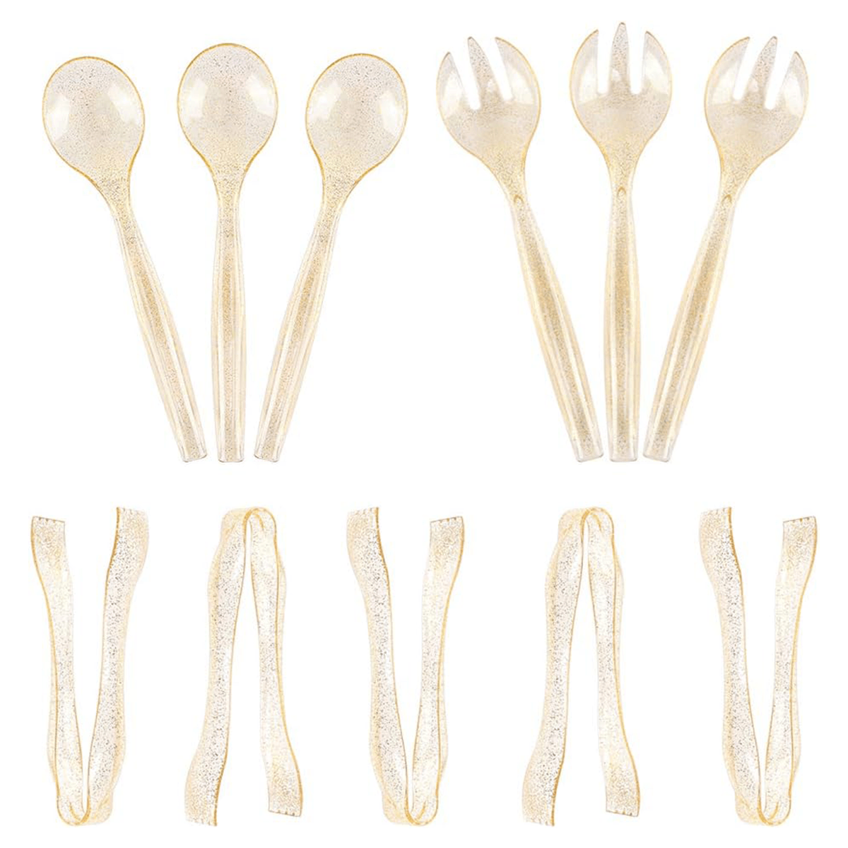 Gold Serving Utensils,Plastic Serving Utensils,Disposable Serving Utensils Set Include 9.75"Serving Spoons 9.75"Serving Forks 6.3"Plastic Serving Tongs for (36 Pieces) — view 4