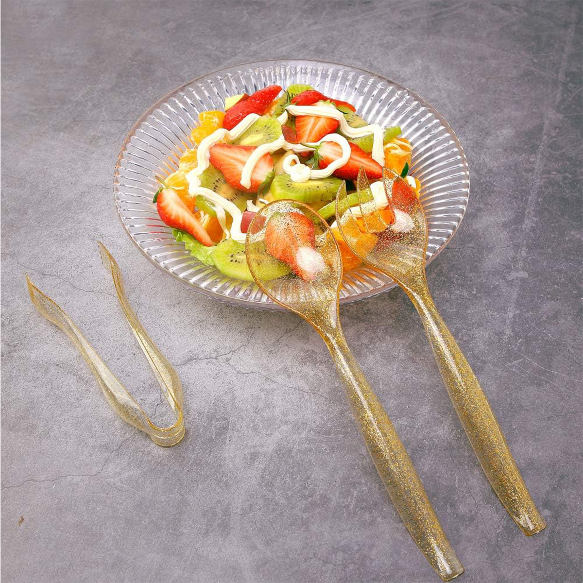 Gold Serving Utensils,Plastic Serving Utensils,Disposable Serving Utensils Set Include 9.75"Serving Spoons 9.75"Serving Forks 6.3"Plastic Serving Tongs for (36 Pieces) — view 6